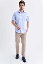 Regular Fit Short Sleeve Patterned Cotton Blend Dress Shirt