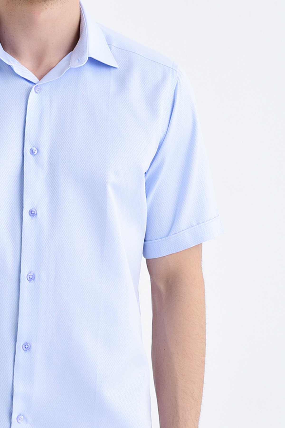 Regular Fit Short Sleeve Patterned Cotton Blend Dress Shirt