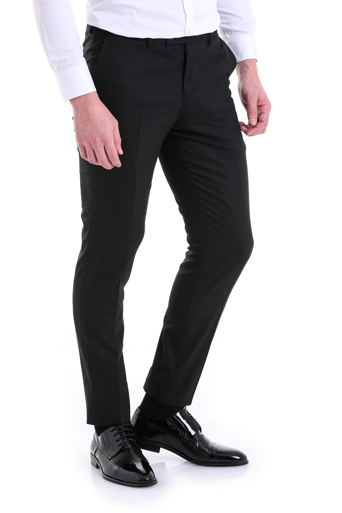 Regular Fit Side Pocket Black Wool Dress Pants - MIB