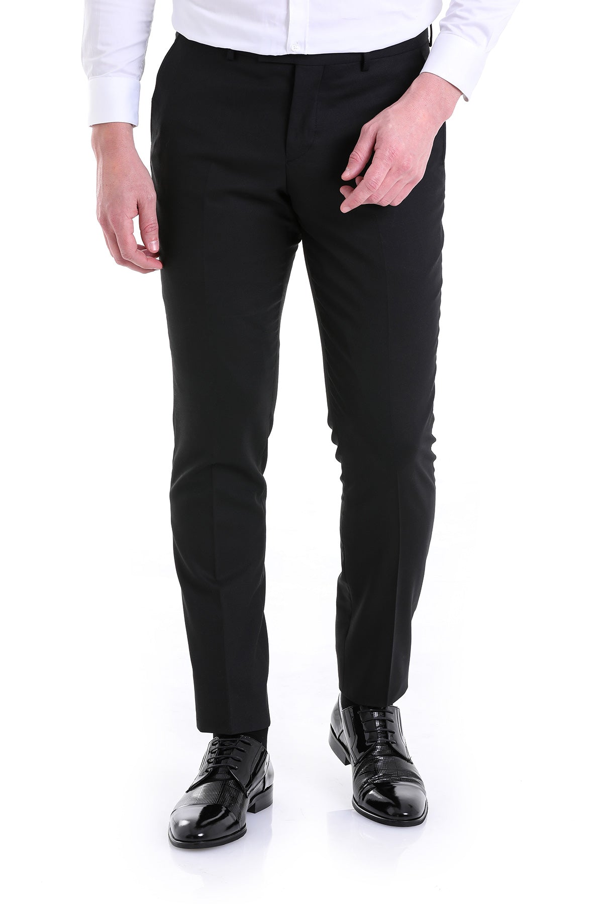 Regular Fit Side Pocket Black Wool Dress Pants - MIB