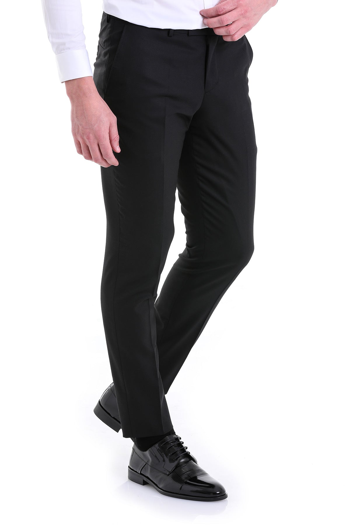 Regular Fit Side Pocket Black Wool Dress Pants - MIB