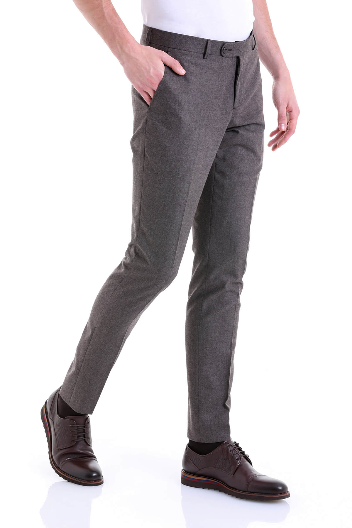 Regular Fit Side Pocket Low Waist Brown Dress Pants - MIB