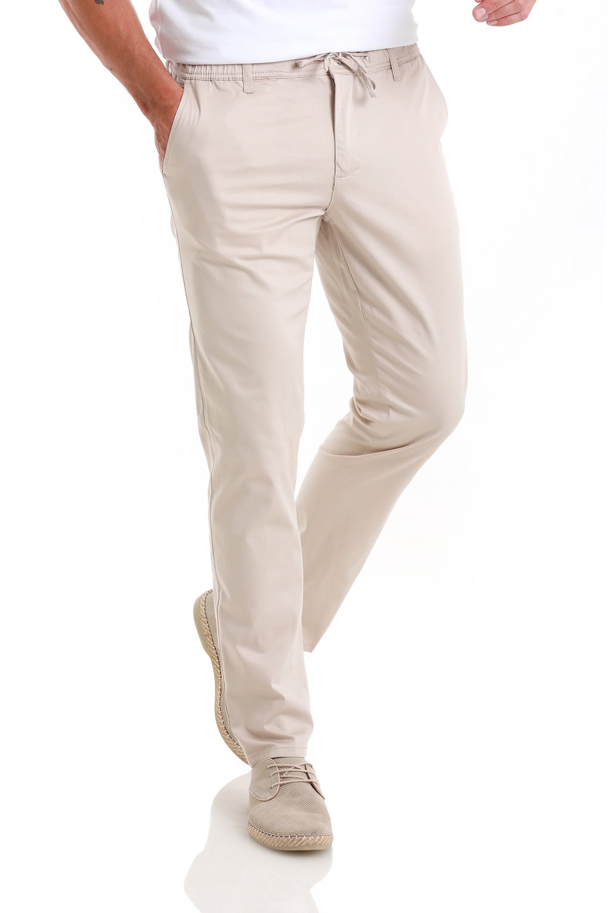 Regular Fit Side Pocket Low Waist Cotton Blend Beige Jogger