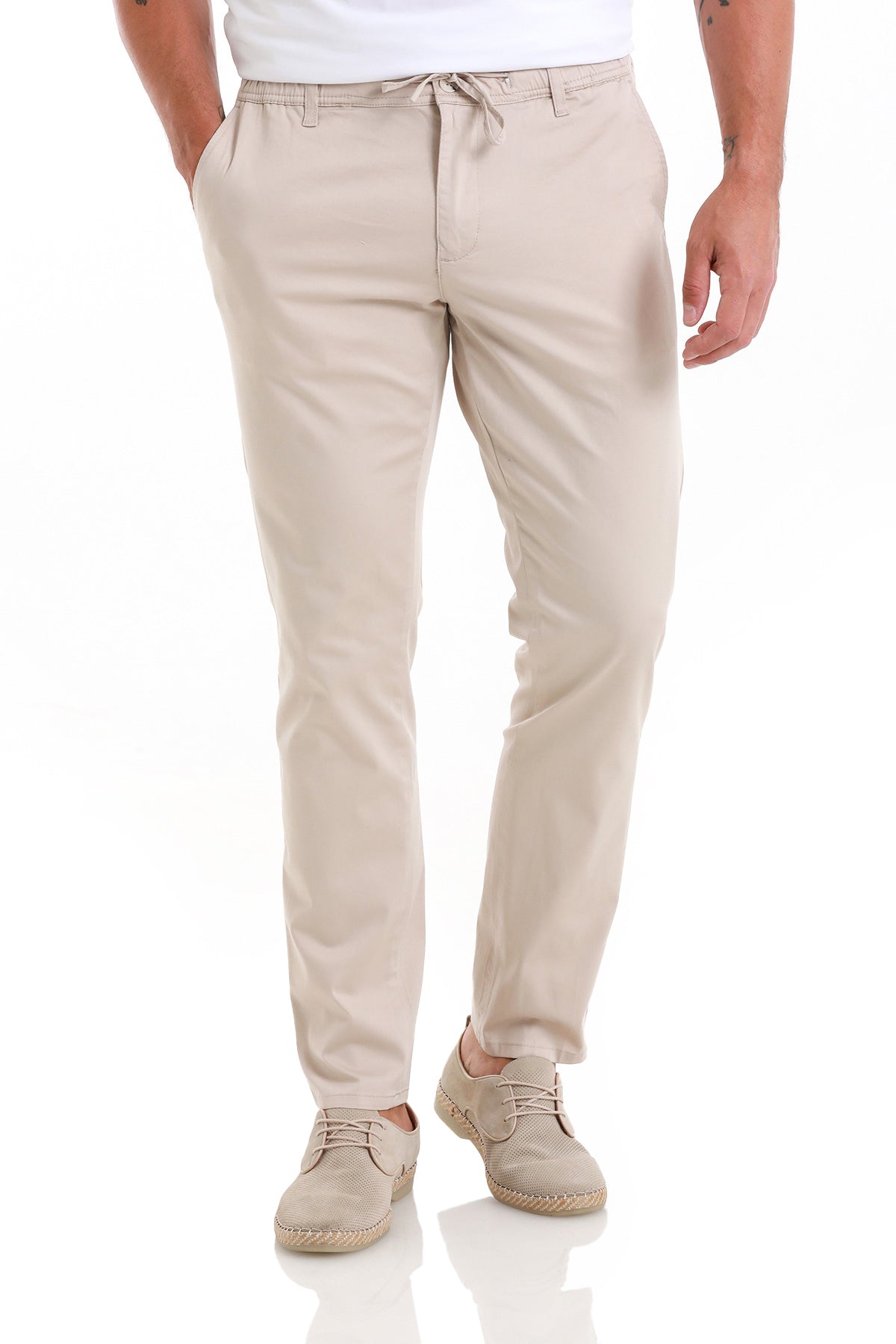 Regular Fit Side Pocket Low Waist Cotton Blend Beige Jogger