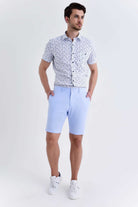 Regular Fit Side Pocket Low Waist Light Blue Cotton Shorts