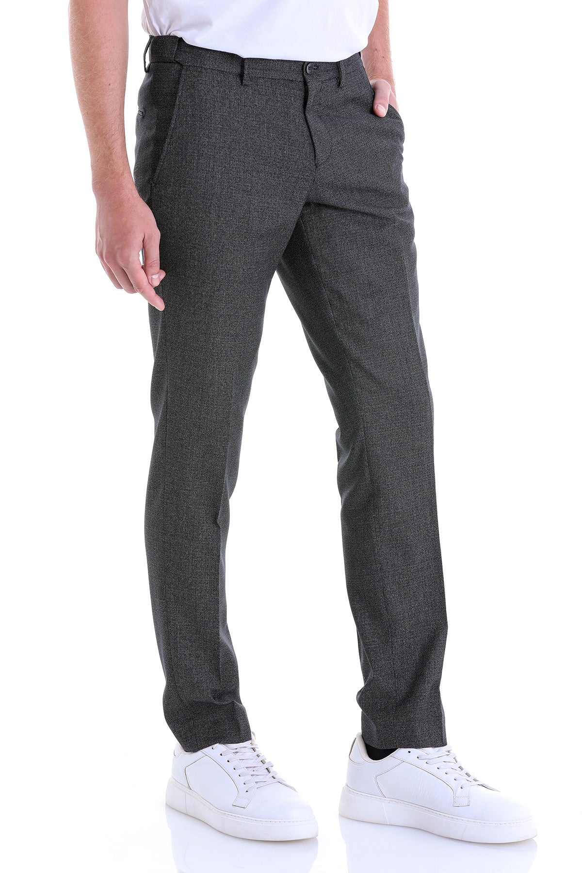 Regular Fit Side Pocket Textured Black Dress Pants - MIB