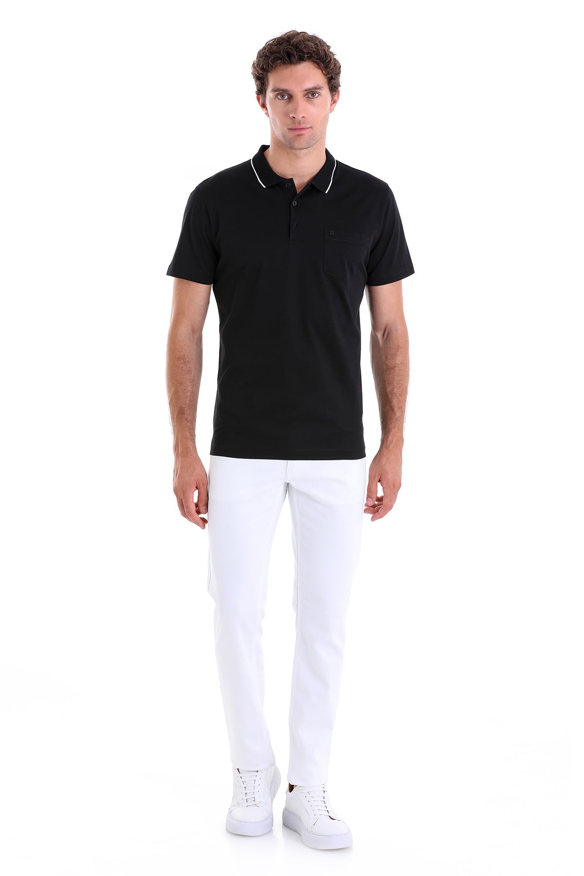 Regular Fit Solid Black Basic 100% Cotton Polo T-Shirt - MIB