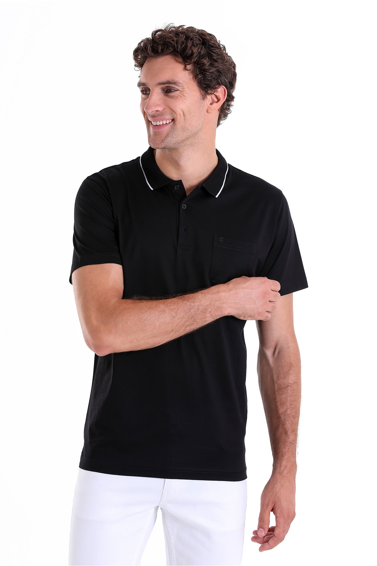 Regular Fit Solid Black Basic 100% Cotton Polo T-Shirt - MIB