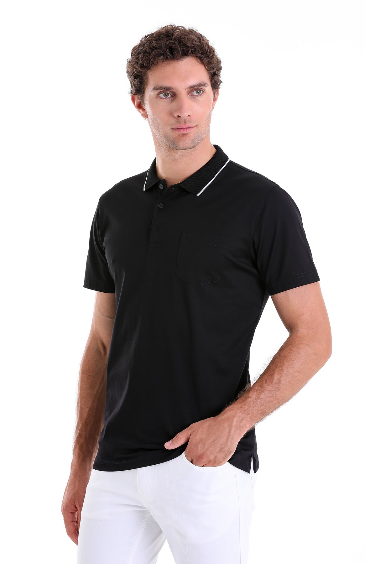 Regular Fit Solid Black Basic 100% Cotton Polo T-Shirt - MIB