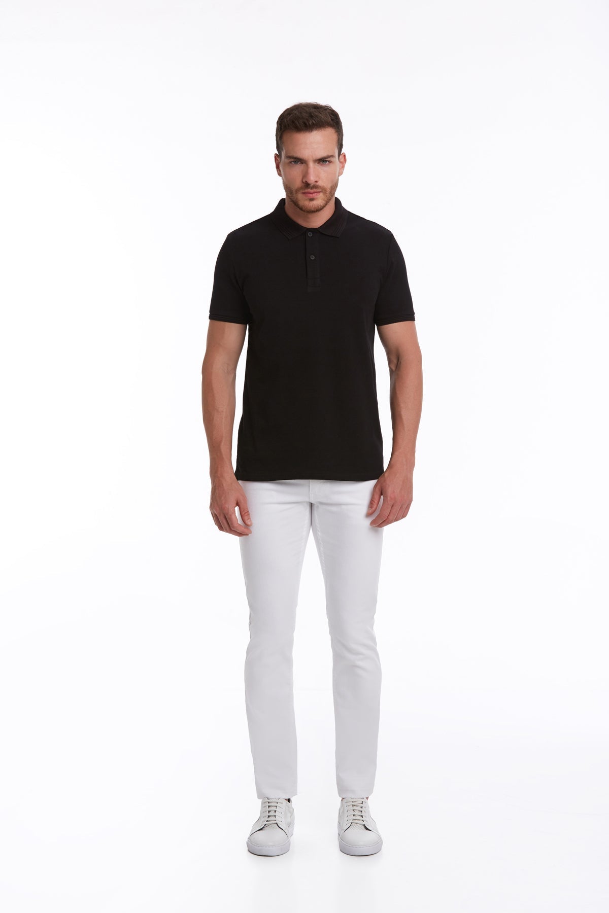 Regular Fit Solid Black Cotton Polo T-Shirt - MIB