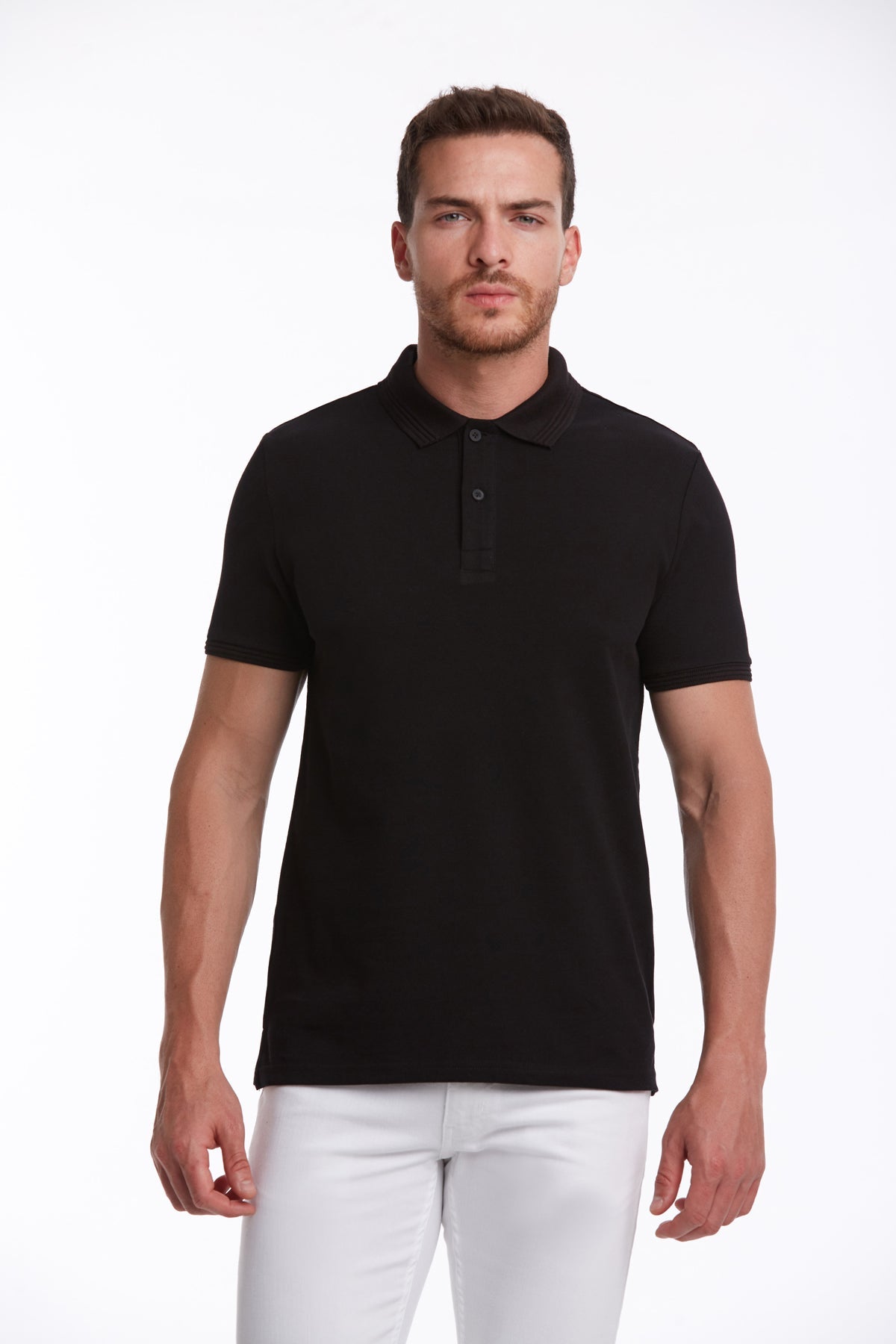 Regular Fit Solid Black Cotton Polo T-Shirt - MIB