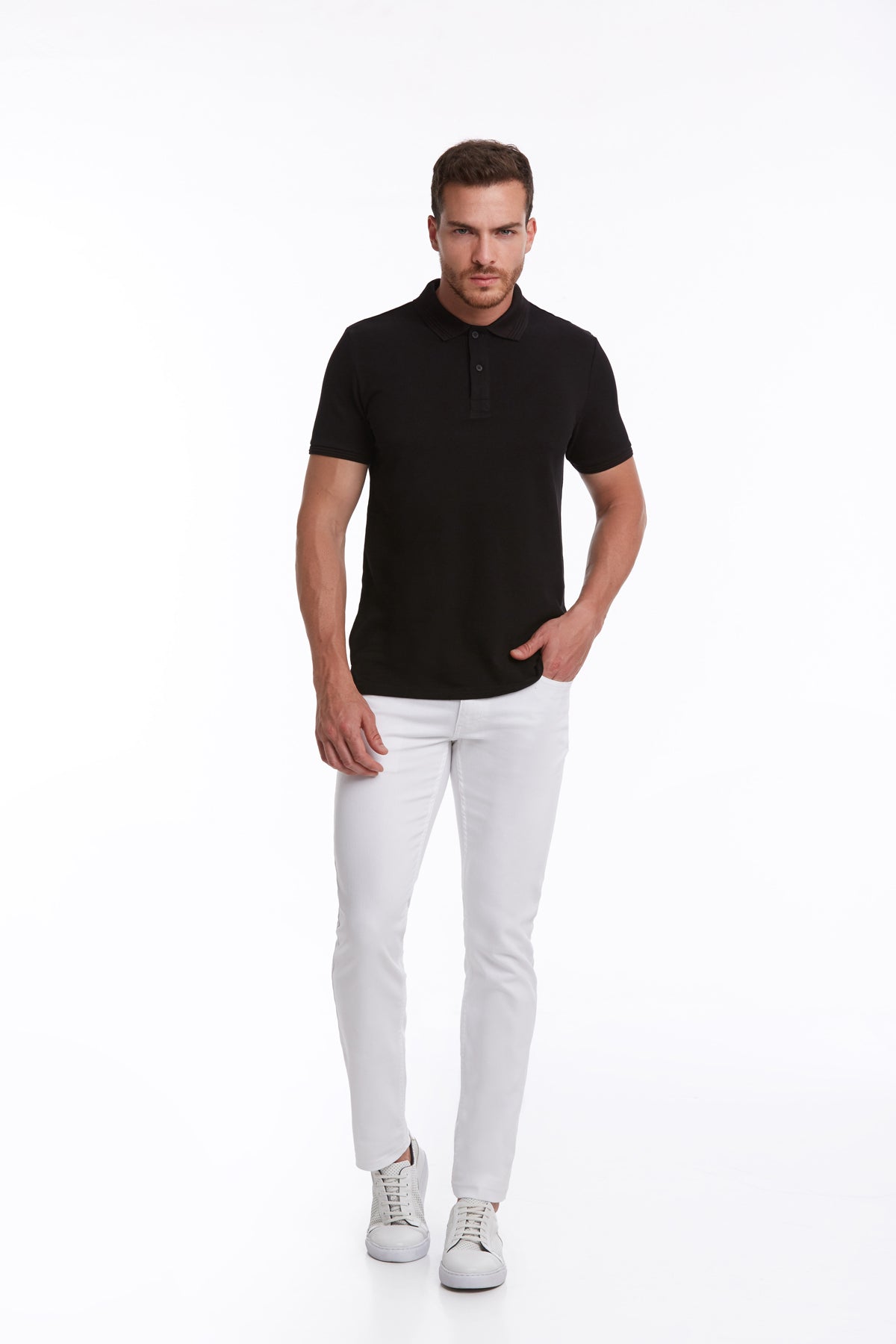 Regular Fit Solid Black Cotton Polo T-Shirt - MIB