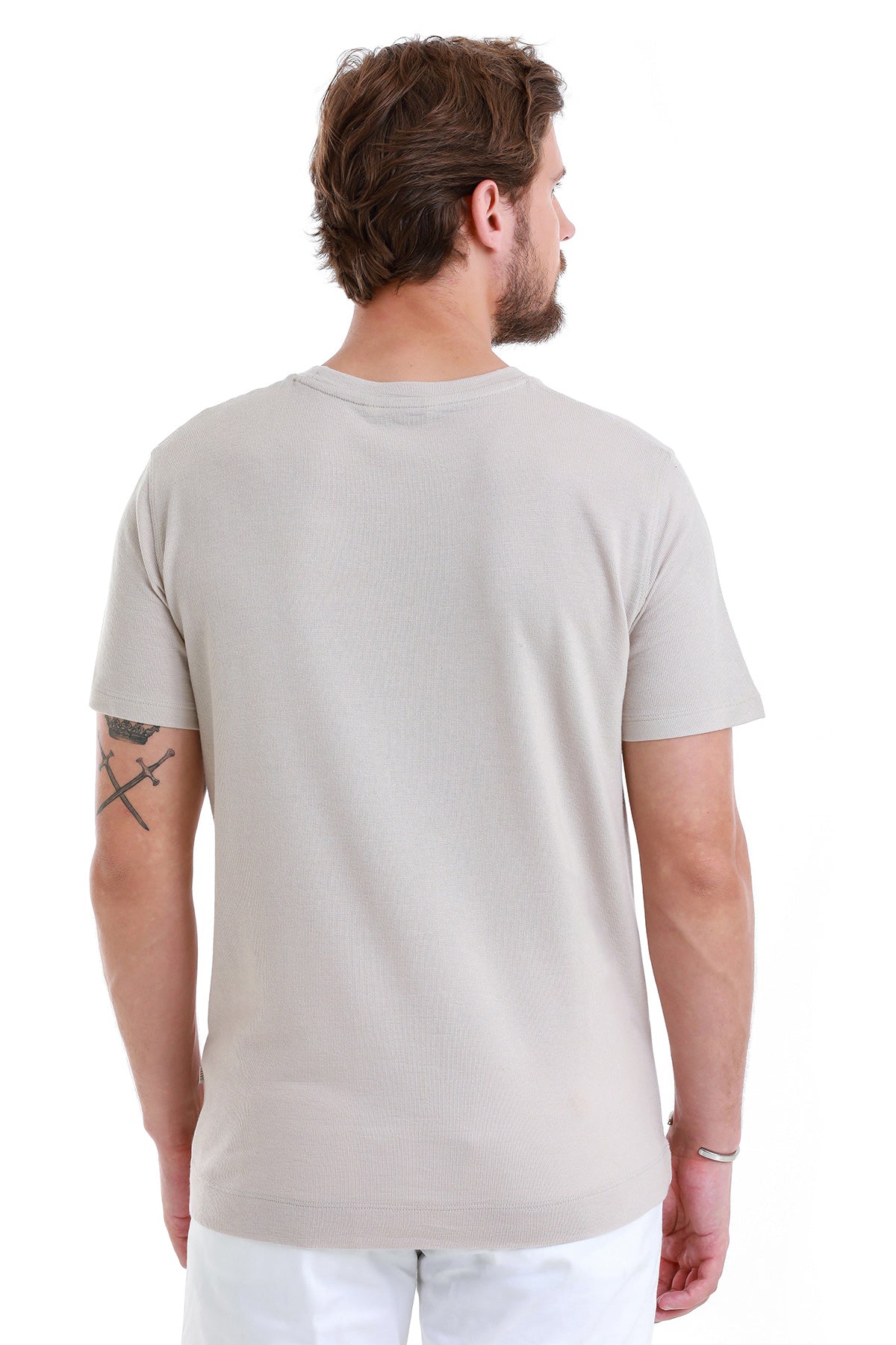 Regular Fit Stone Cotton Blend Crew Neck T-Shirt - MIB