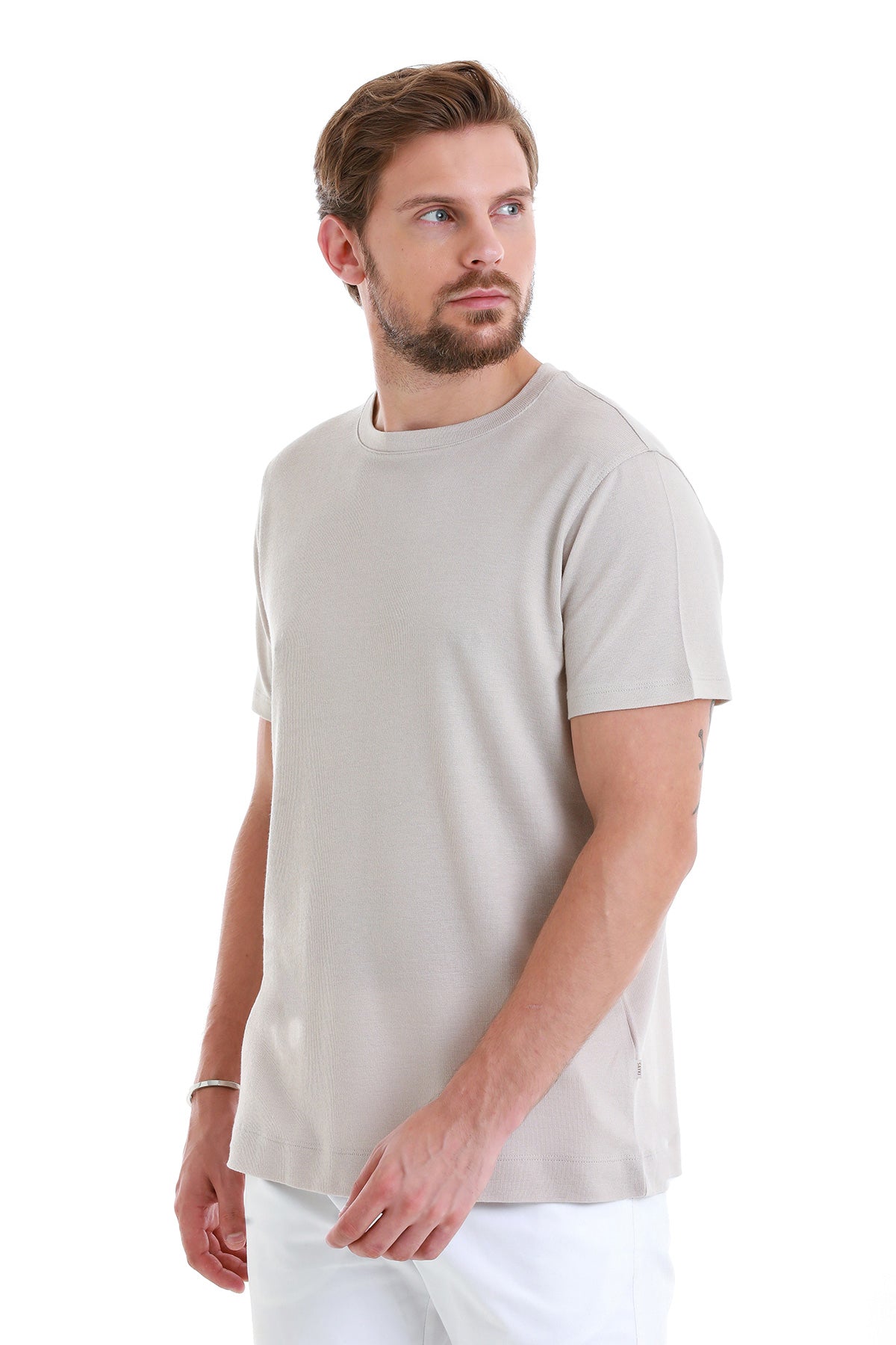 Regular Fit Stone Cotton Blend Crew Neck T-Shirt - MIB