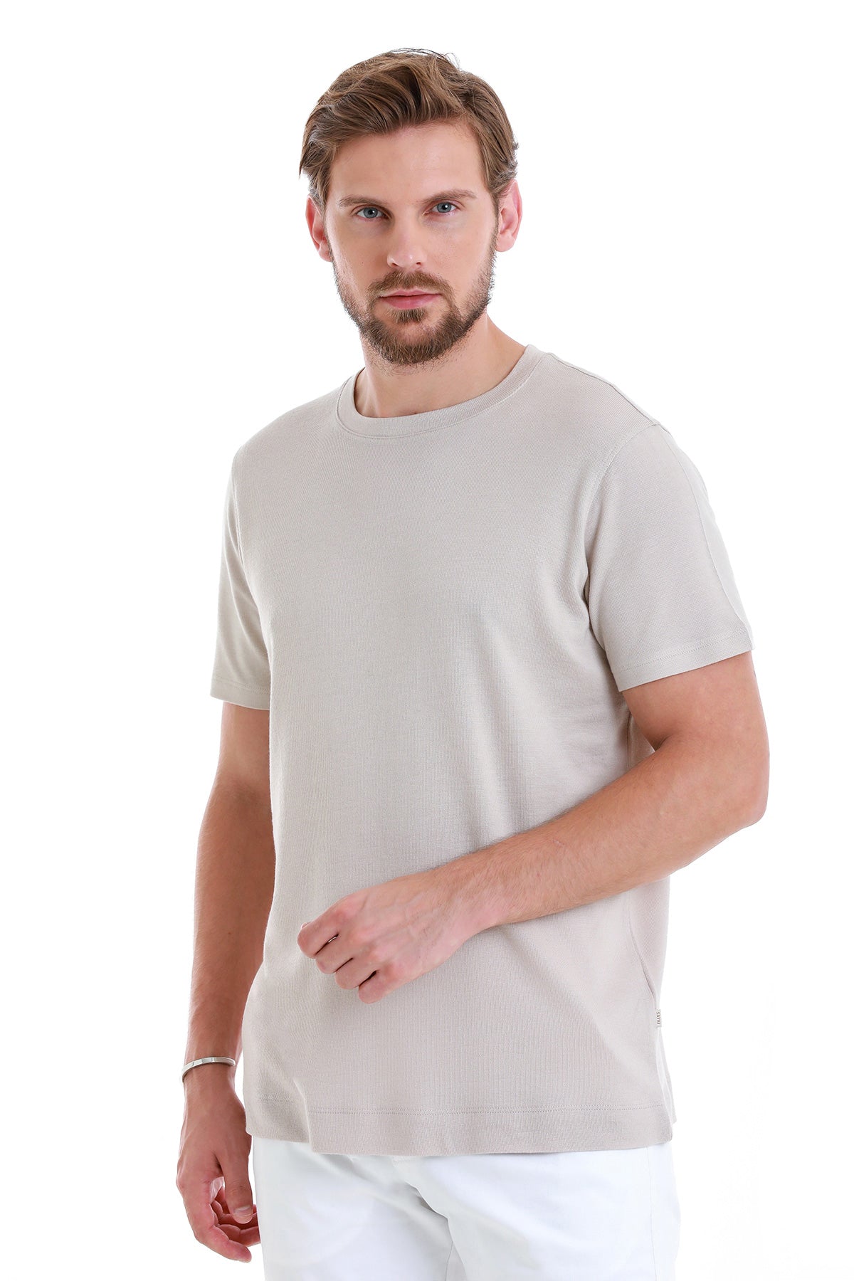 Regular Fit Stone Cotton Blend Crew Neck T-Shirt - MIB