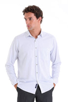 Regular Fit Striped Cotton Blend Blue Dress Shirt - MIB