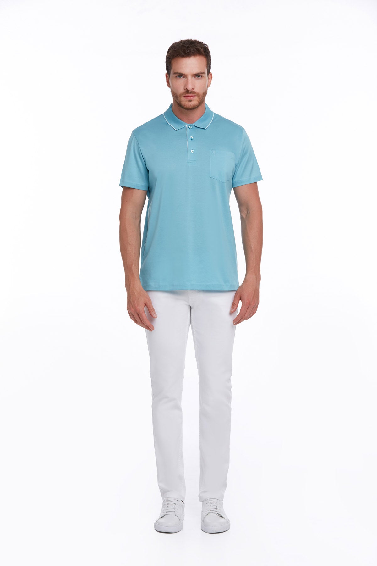 Regular Fit Turquoise Basic Cotton Polo T-Shirt - MIB