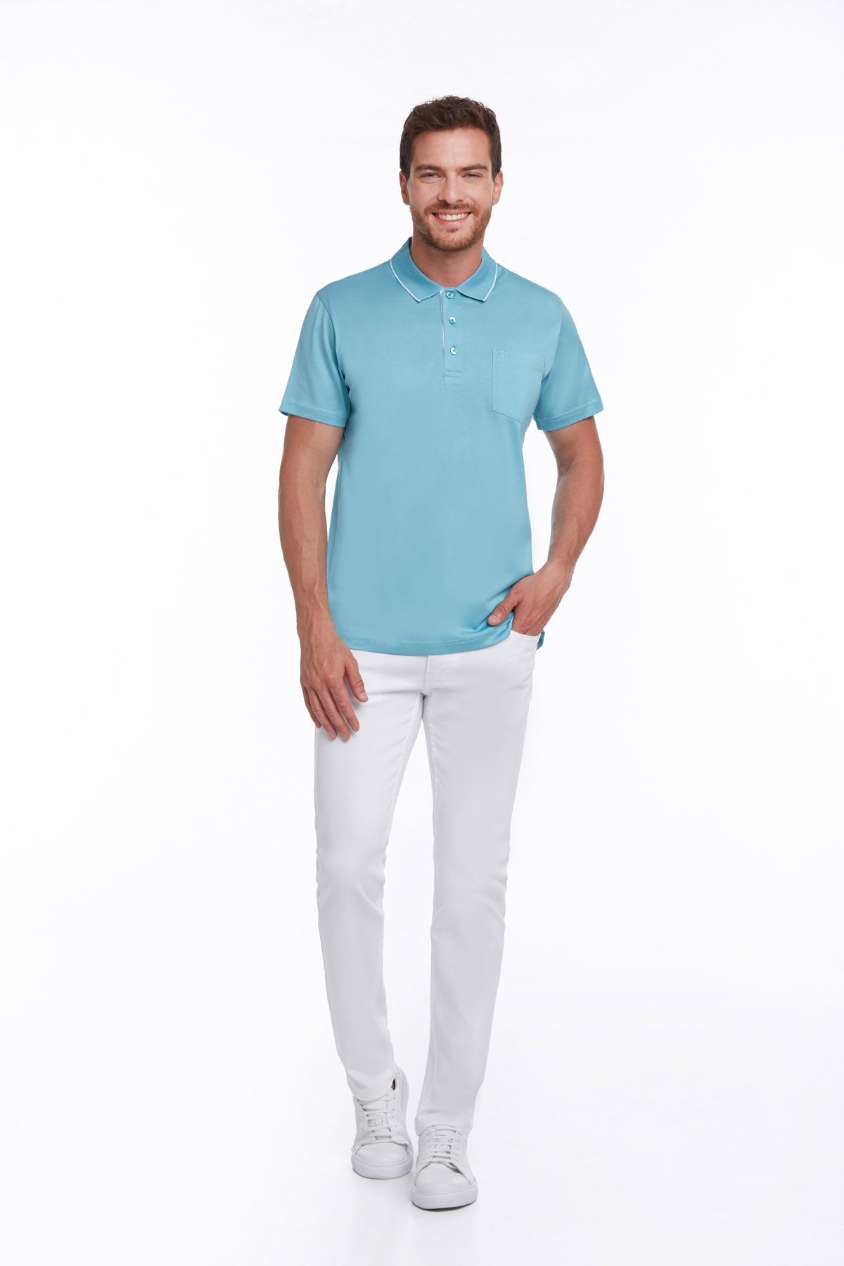 Regular Fit Turquoise Basic Cotton Polo T-Shirt - MIB