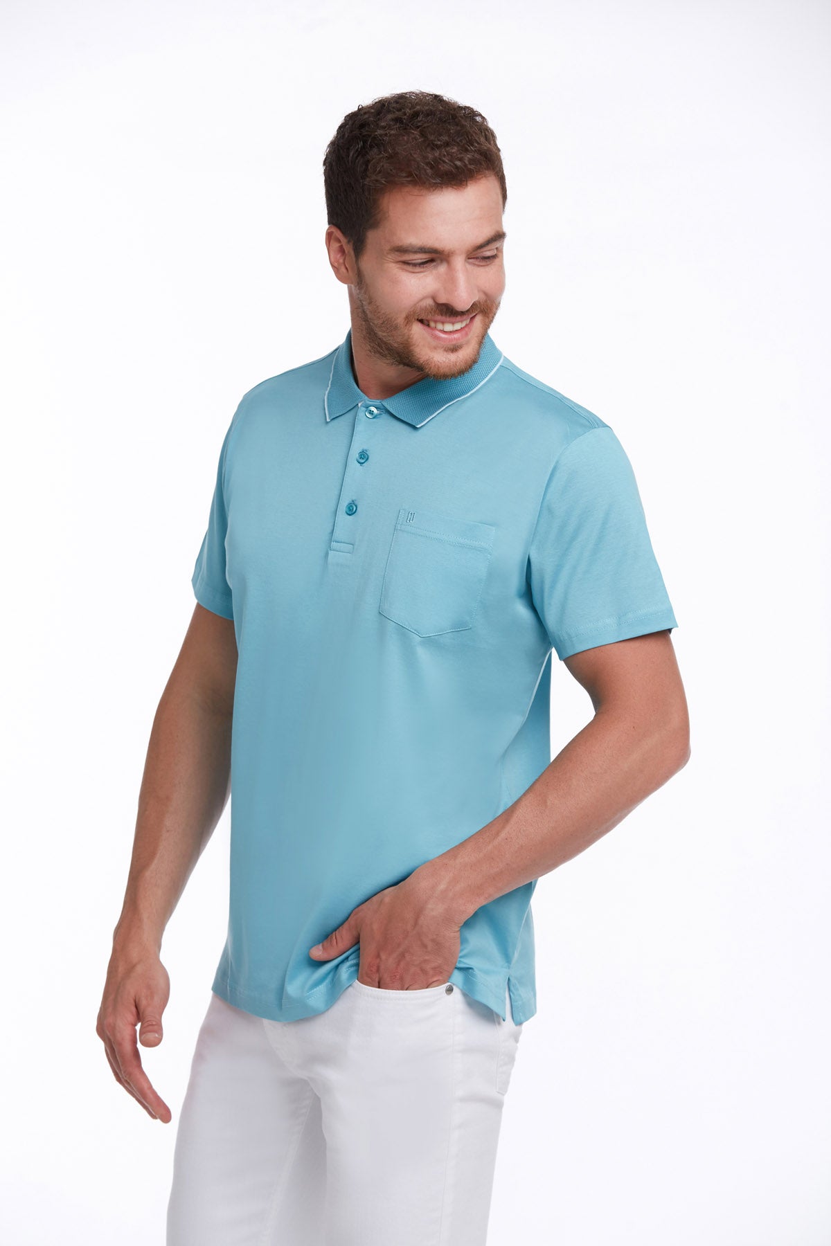 Regular Fit Turquoise Basic Cotton Polo T-Shirt - MIB