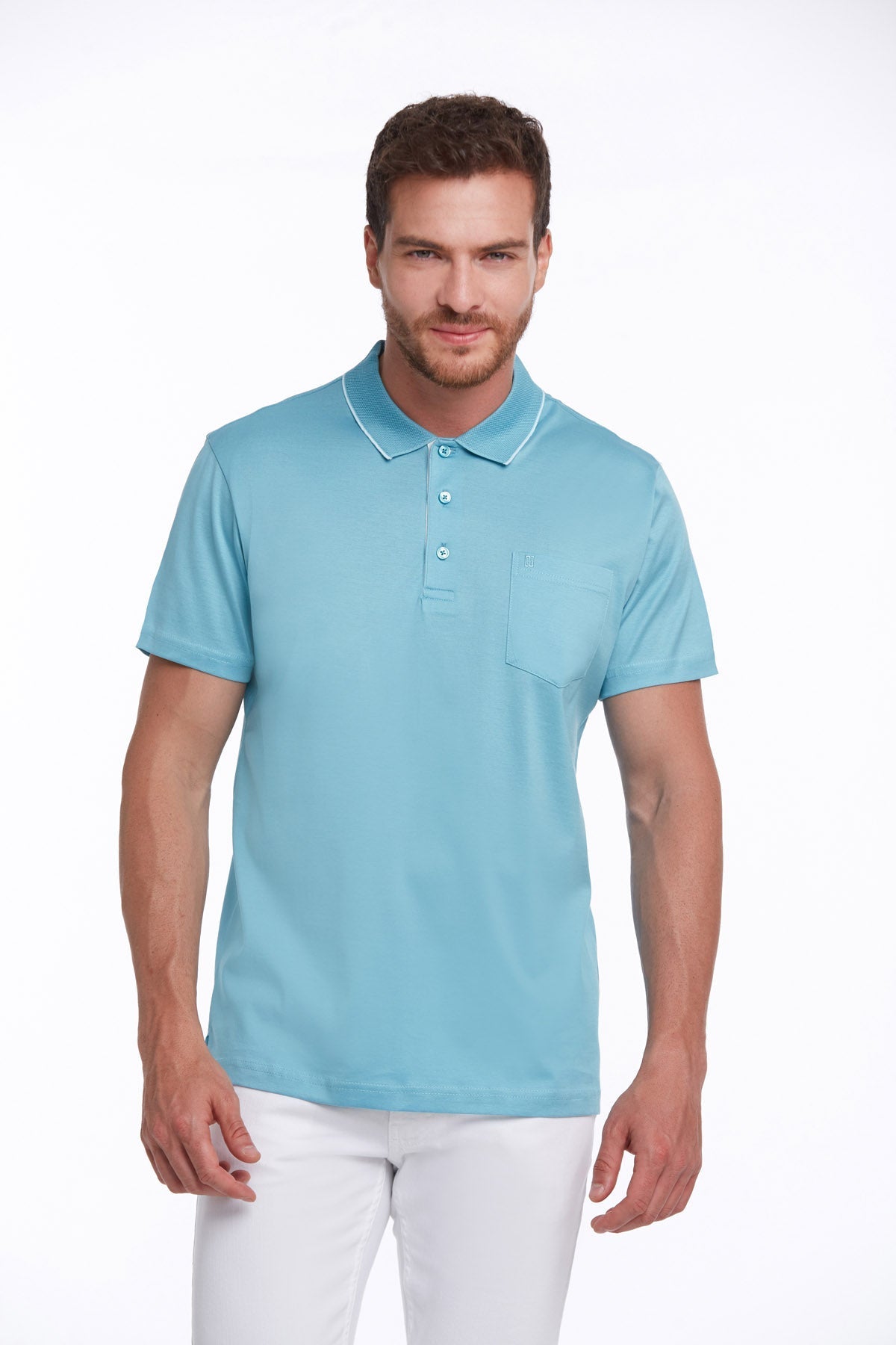 Regular Fit Turquoise Basic Cotton Polo T-Shirt - MIB