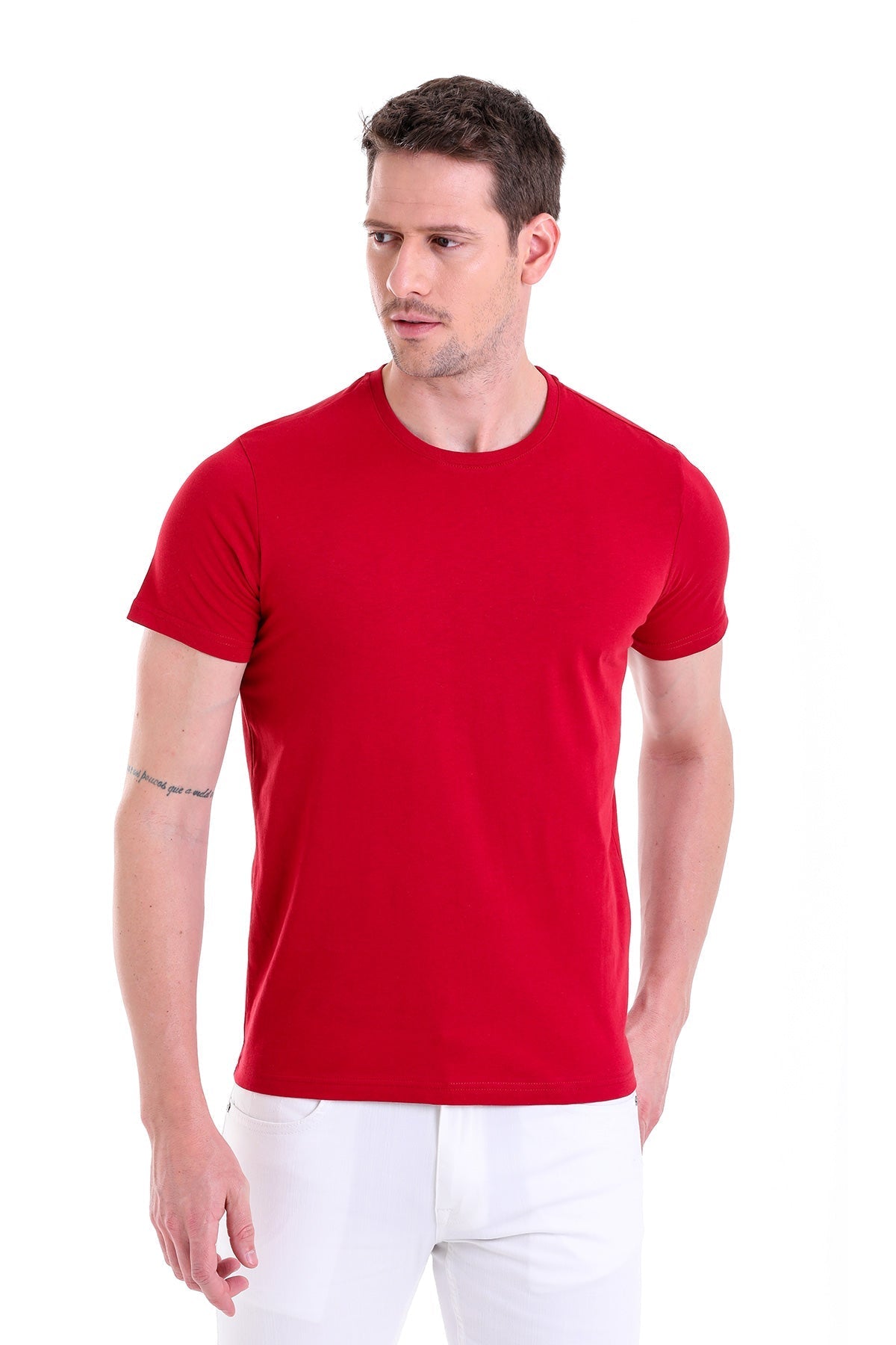 Regular Fit Vibrant Burgundy Basic Cotton Crew Neck T-Shirt