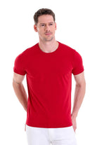 Regular Fit Vibrant Burgundy Basic Cotton Crew Neck T-Shirt