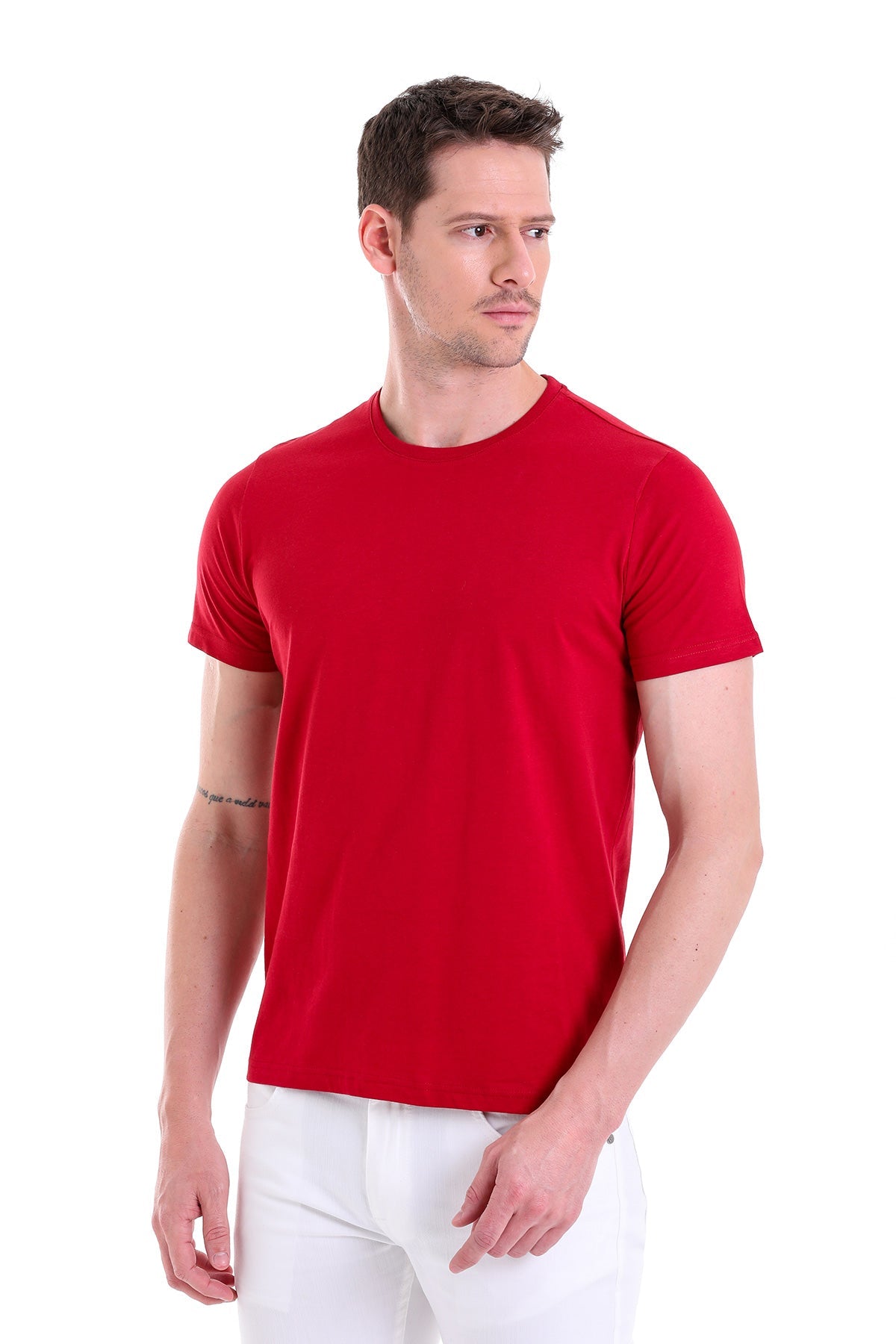 Regular Fit Vibrant Burgundy Basic Cotton Crew Neck T-Shirt