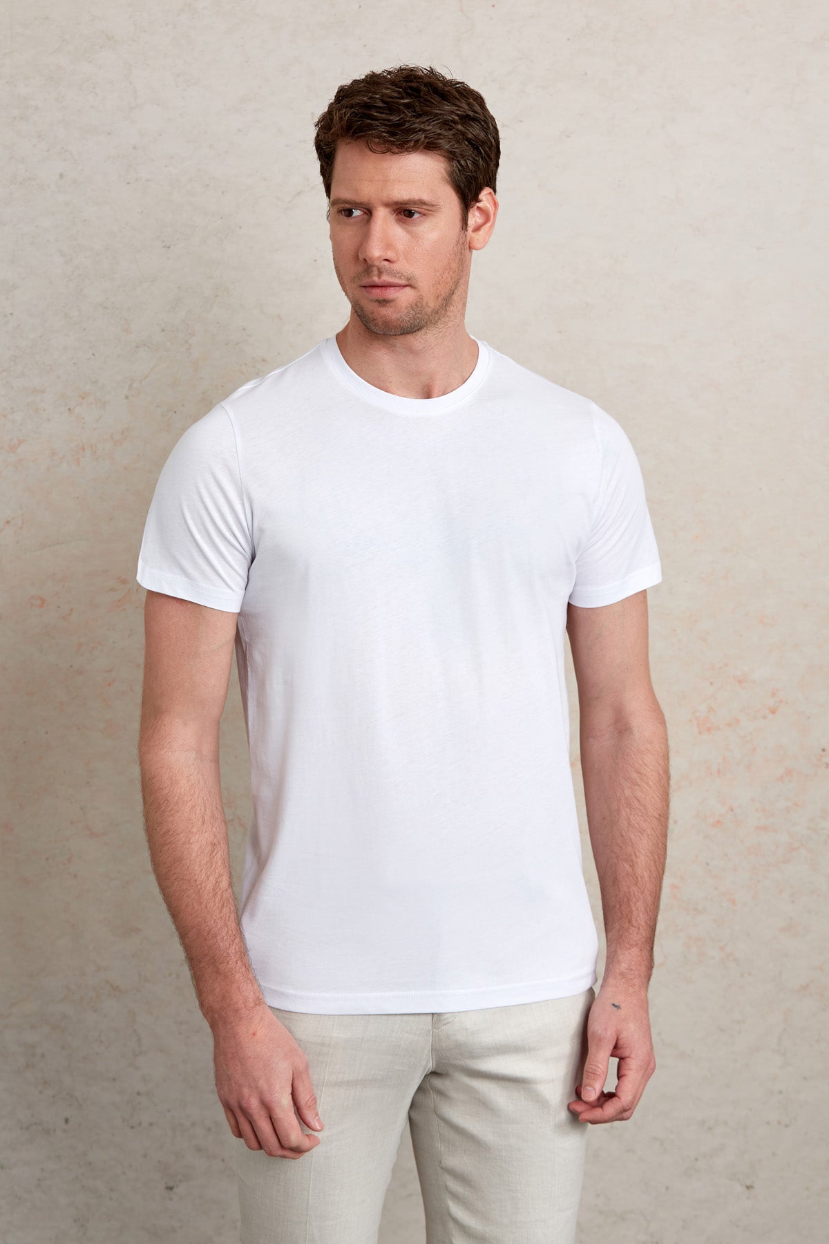 Regular Fit White Basic Cotton Crew Neck T-Shirt - MIB