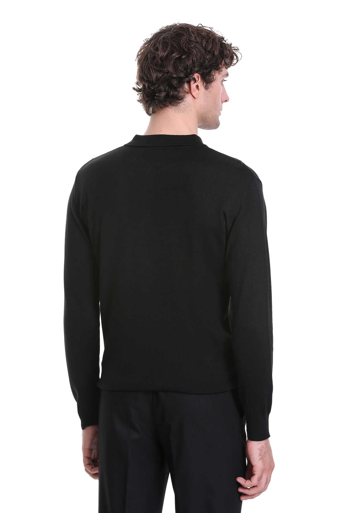 Regular Fit Wool Blend Black Polo Sweater - MIB