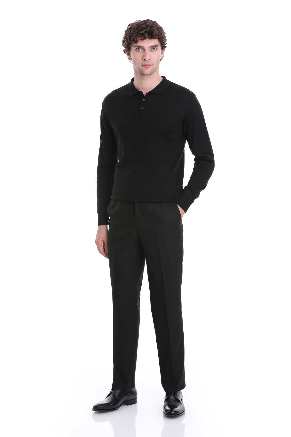 Regular Fit Wool Blend Black Polo Sweater - MIB