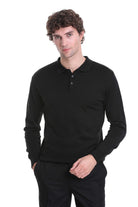 Regular Fit Wool Blend Black Polo Sweater - MIB