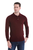 Regular Fit Wool Blend Burgundy Polo Sweater - MIB