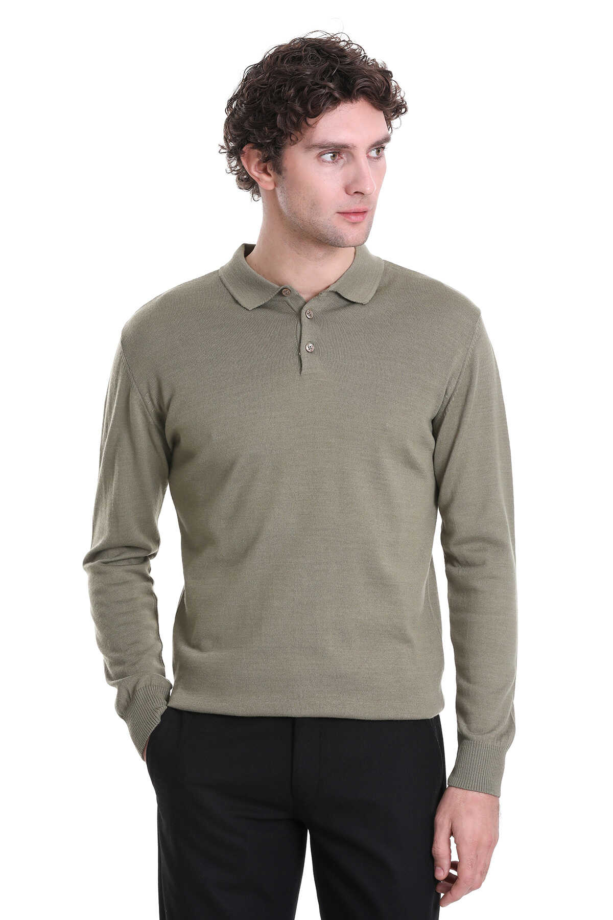 Regular Fit Wool Blend Green Polo Sweater - MIB