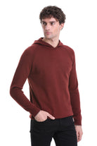 Regular Fit Wool Blend Hooded Brick Crewneck Sweater - MIB