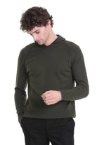 Regular Fit Wool Blend Hooded Khaki Crewneck Sweater - MIB