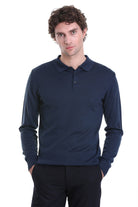 Regular Fit Wool Blend Indigo Polo Sweater - MIB