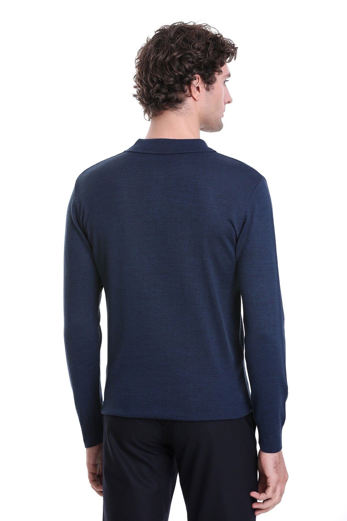 Regular Fit Wool Blend Indigo Polo Sweater - MIB