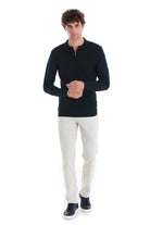 Regular Fit Wool Blend Jacquard Navy Polo Sweater - MIB