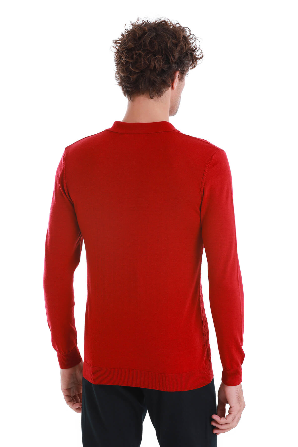 Regular Fit Wool Blend Jacquard Red Polo Sweater - MIB