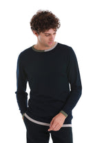 Regular Fit Wool Blend Navy Crewneck Sweater - MIB