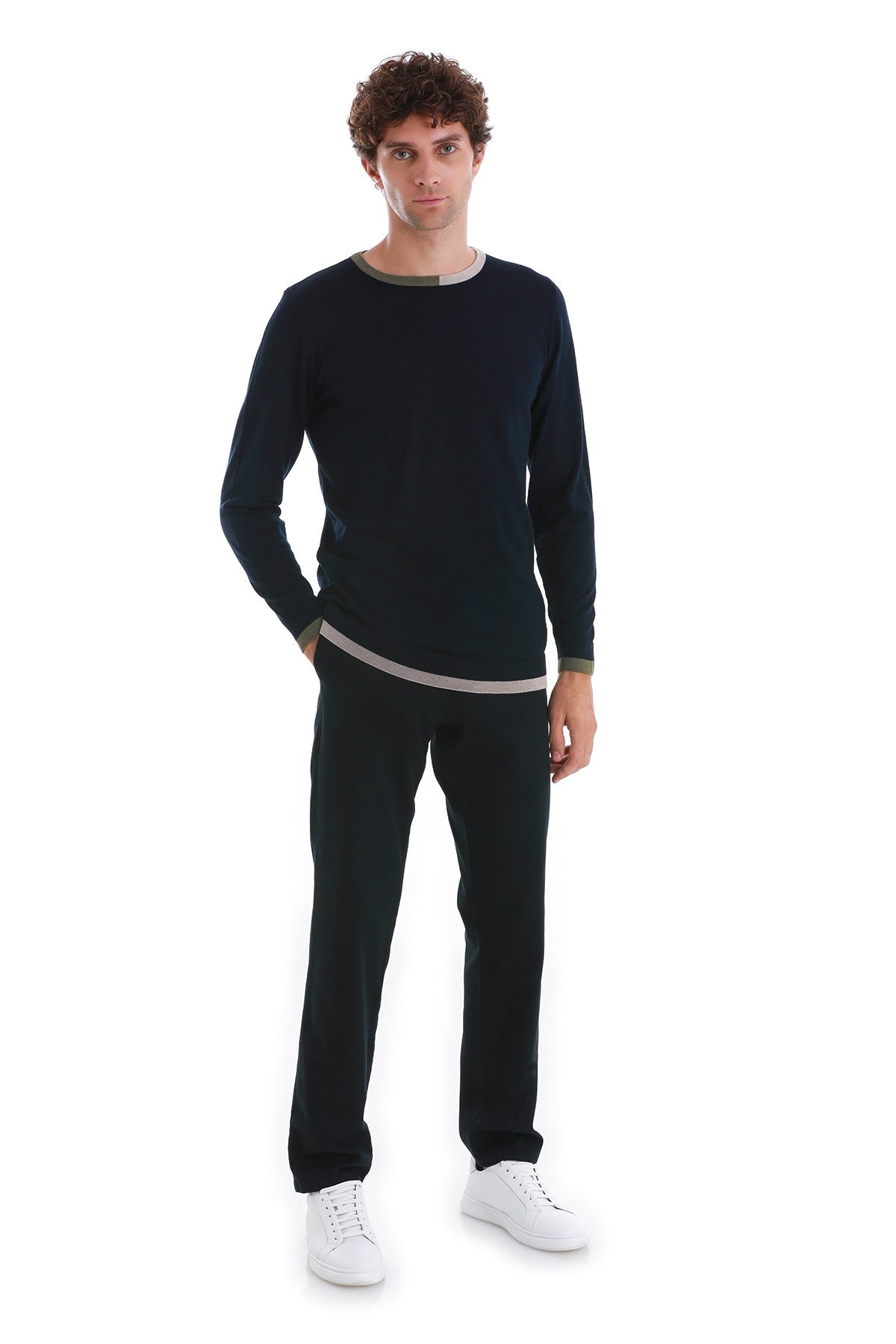 Regular Fit Wool Blend Navy Crewneck Sweater - MIB