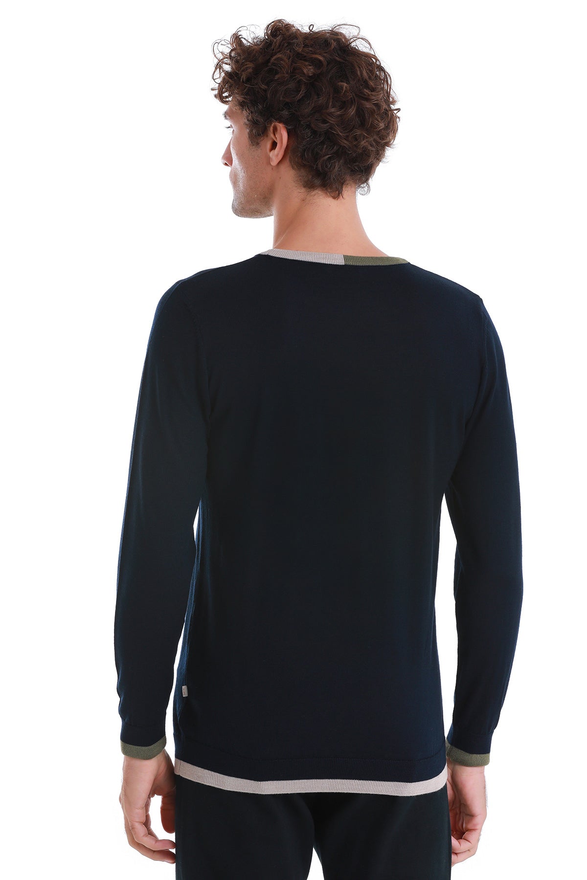 Regular Fit Wool Blend Navy Crewneck Sweater - MIB