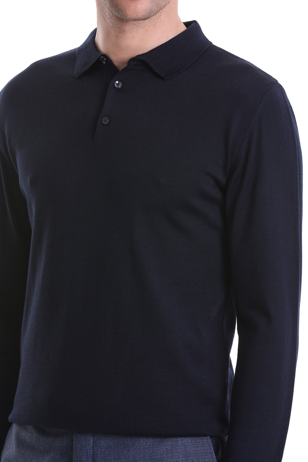 Regular Fit Wool Blend Navy Polo Sweater - MIB