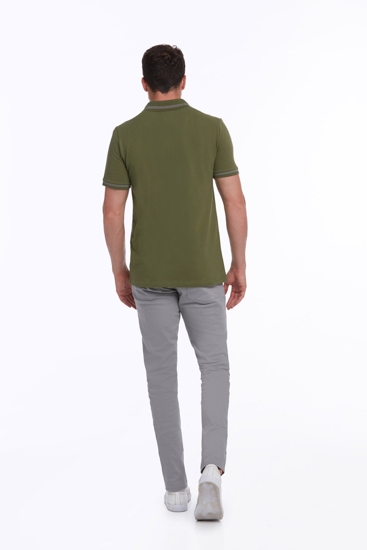 Regular Fit Zip Collar Khaki Cotton Polo T-Shirt - MIB