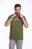 Regular Fit Zip Collar Khaki Cotton Polo T-Shirt - MIB