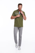 Regular Fit Zip Collar Khaki Cotton Polo T-Shirt - MIB