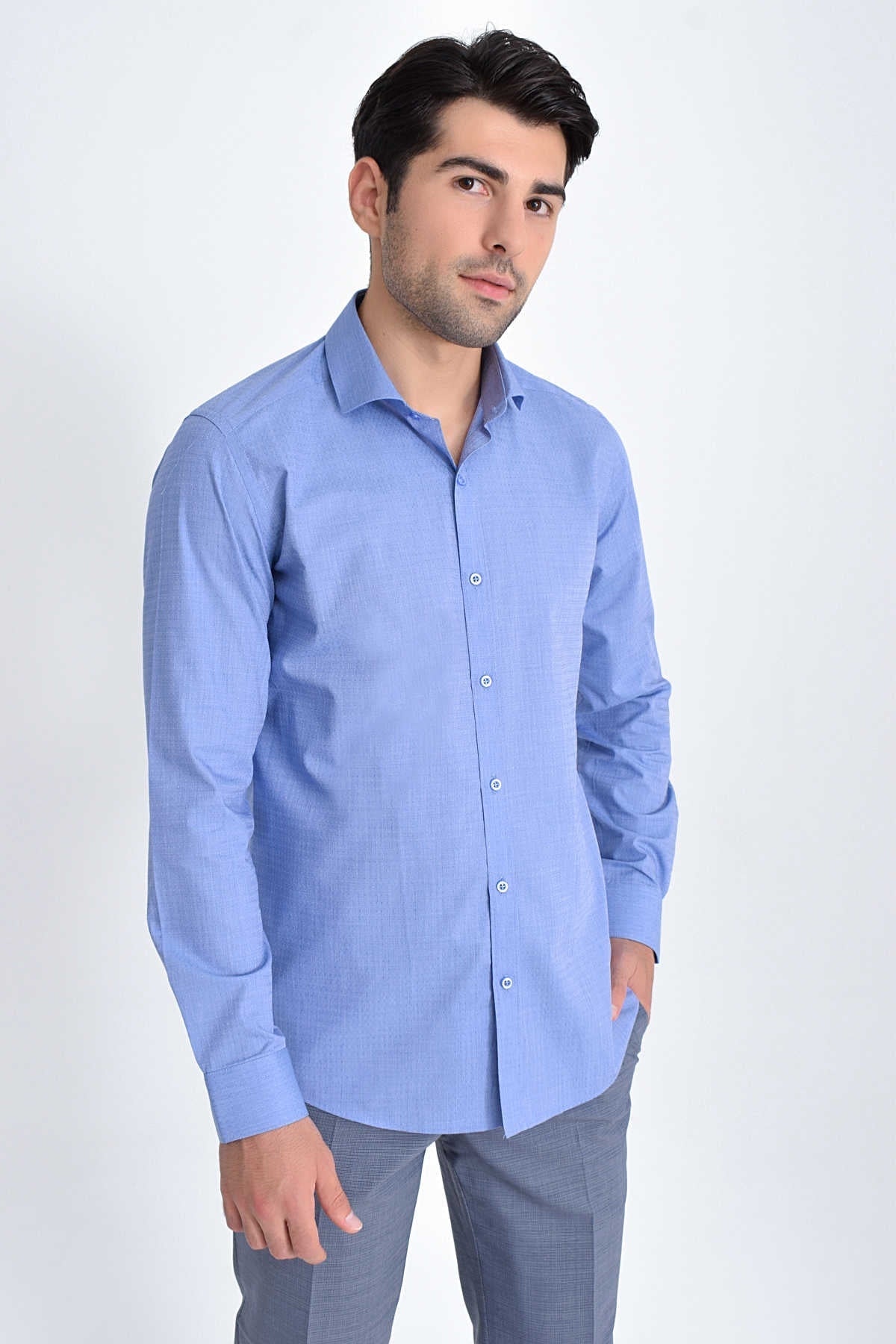 Slim Fit 100% Cotton Blue Dress Shirt - MIB