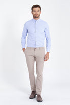 Slim Fit 100% Cotton Button-Down Light Blue Casual Shirt