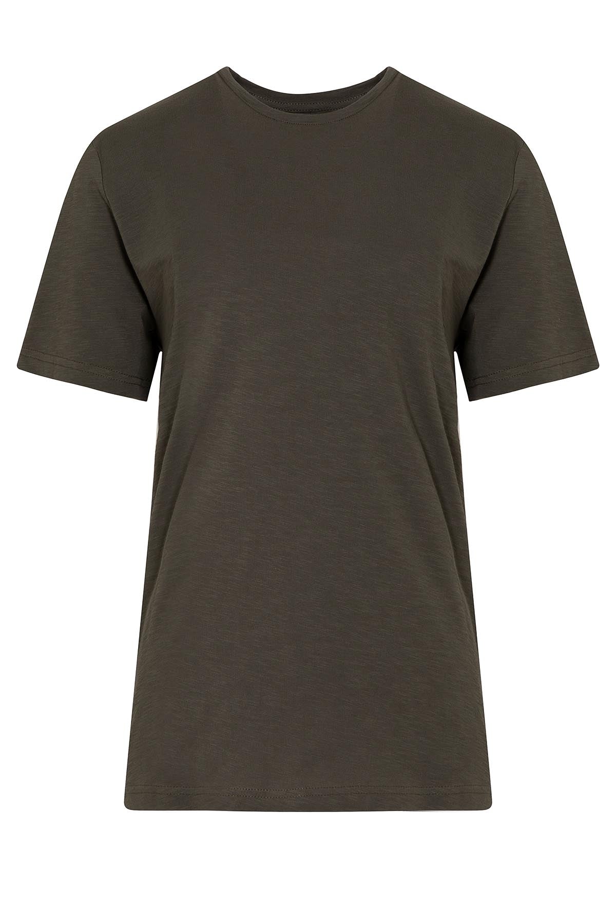 Slim Fit 100% Cotton Khaki Crew Neck T-Shirt - MIB