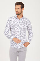 Slim Fit 100% Cotton Long Sleeve Floral Gray Casual Shirt